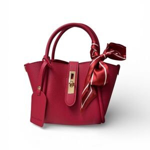 Elegant Red Satchel with Scarf Accent
